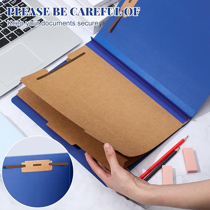 Skyygemm 48 Pcs Classification Folders Letter Size, 2 Divider Pressboard File Folders with 3. 5 Inch Expansion, 2 Prongs Fastener, Heavy Duty Office File Organizers for Teachers, Medical (Dark Blue)