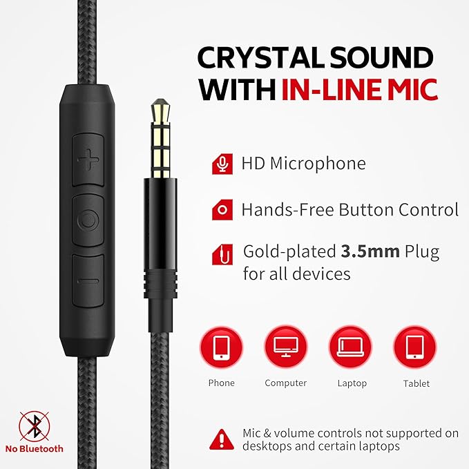 AC01 Headphones Wired Over Ear, Corded Stereo Headsets with Microphone Volume Control for Adults Teens Kids 3.5mm for Cellphones, Tablets, Laptop, Chromebook (Black Grey)