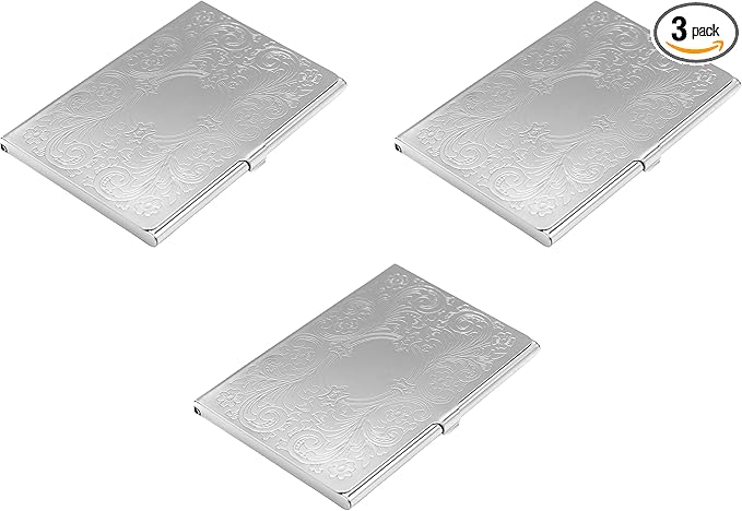 Stephanie Imports Set of 3 Slim & Minimalist Metal Business Card Holder Unisex Case (Silver Victorian)
