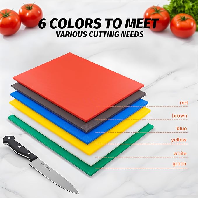 CMI Commercial Grade Cutting Board for Kitchens,Plastic Chopping Board, 18 x 24 x 1/2 Inch, Multi-Color 6 of Pack Set,NSF Certified,for Vegetable Meat or Cheese