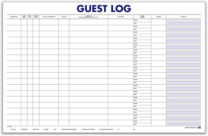 Guest Log Book for Automotive Dealerships – Customer Sign-in Tracking Log – 17" × 11" Visitor Registration Book – 100-Sheet Pad for Auto Service Centers, Repair Shops, Lead Management - 4 Pad
