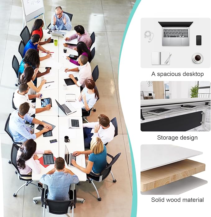 Conference Table,55.1''Folding Conference Room Table for 4-12 People,Mobile Flip Top MeetingTraining Table with Different Coulor and Styles for Offices, Classrooms,Meeting Room (6, 61''B)