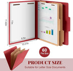 Skyygemm 60 Pcs Classification Folders Letter Size, 2 Divider Pressboard File Folders with 3. 5 Inch Expansion, 2 Prongs Fastener, Heavy Duty Office File Organizers for Teachers, Medical (Dark Red)