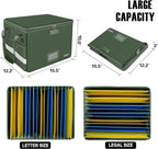 ENGPOW File Box with Lock, Fireproof Document Box with Zipper Lid, Collapsible File Storage Organizer Filing Cabinet with Handle, Portable Home Office Safe for Hanging Letter/Legal Folders, Green