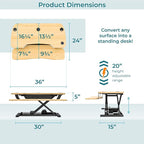 VERSADESK Electric Standing Desk Converter, 36 Inch PowerPro™ Height Adjustable Sit Stand Desktop Riser with Keyboard Tray, Built-in USB Charging Port, Holds 80 lbs, Push-Button Switch, Maple