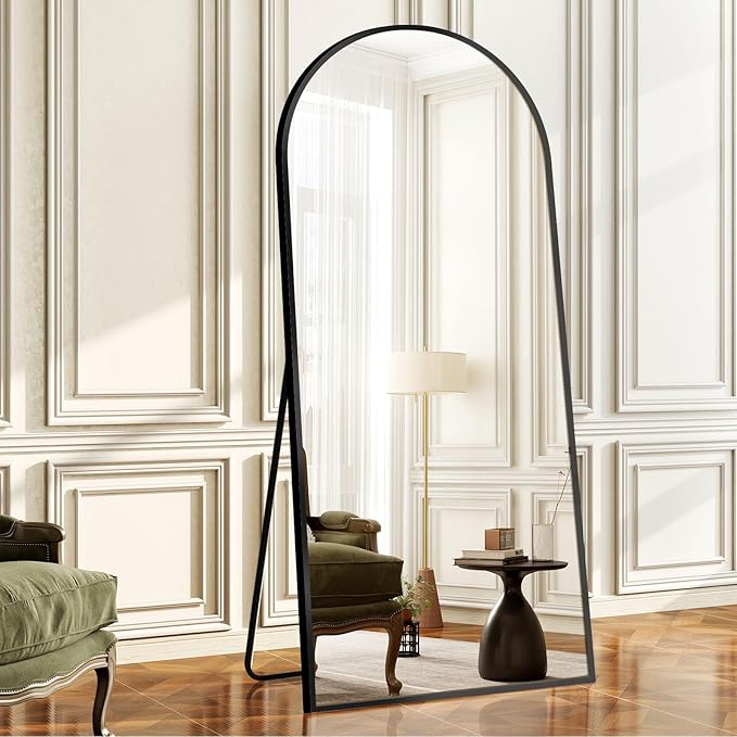 64"x21" Arched Full Length Mirror, Elegant Full Body Mirror with Stand for Bedroom & Cloakroom, Black