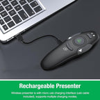 DinoFire Green Presentation Clicker Wireless Presenter Remote, RF 2.4GZ Rechargeable USB Slide Clicker for Powerpoint Presentation Computer Laptop