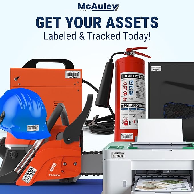 McAuley Labels Custom Asset Tags for Equipment – Numbered, Permanent, Adhesive, Metalized Silver Polyester - Barcode Label - 2x1 Inches