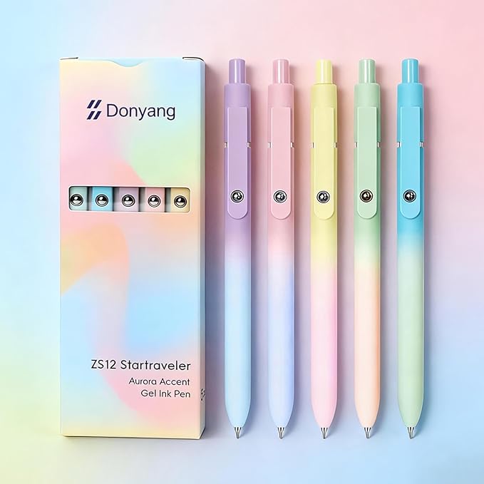 Easter Basket Essentials, Easter Basket Stuffers, 5PCS 0.7mm Gel Pens Black Ink Fine Point Pens With Smooth Writing, Gradient Color Cute Pens for Journaling Note Taking, Easter Gifts for Men Women