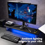 ROCDEER Bamboo Monitor Stand Riser with RGB Lights,31.5 Inches Desktop Shelf with Acrylic Legs Supports for Desk, PC Computer Monitor, Laptops, Printer, Speakers (Black)