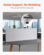 VEVOR Desk Divider Privacy Panel, 60" x 24" Clamp-on Office Desk Partition, PET Cubicle Partition Panel, Workstation Privacy Divider with 2 C-Type Clamps for Office, Sturdy Room, Library