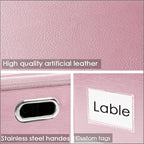 PRANDOM Collapsible Storage Box with Lid [3-Pack] Leather Fabric Foldable Storage Bin Organizer Container Basket Cube with Cover for Home Bedroom Closet Office Nursery Pink(13.6x9.6x6.9)