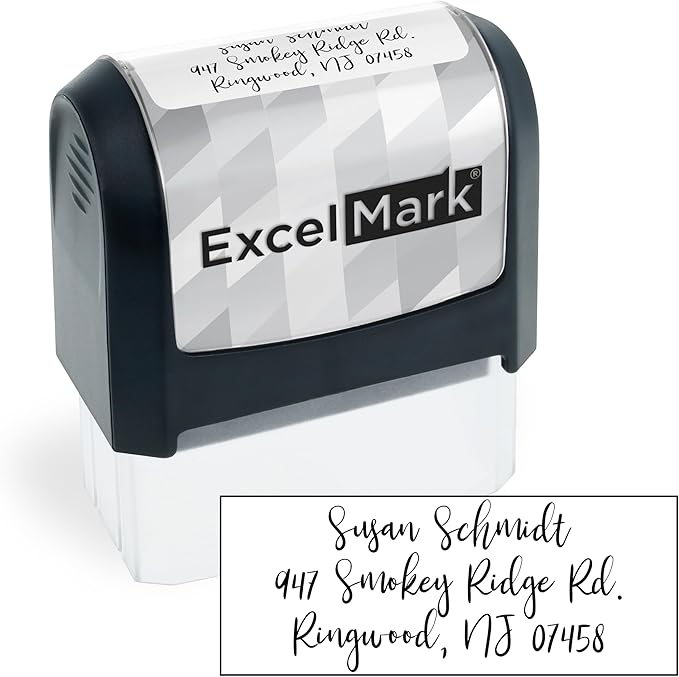 ExcelMark Address Stamp - Custom Return Address Stamp with Elegant Designs, Vibrant Colors & Patterns – Perfect for Mail, Invitations & Gifts (Black Mount, Custom)