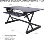 Rocelco 40" Height Adjustable Standing Desk Converter with AC Outlet USB Charger and Dual Monitor Arm Mount - Sit Stand Up Tabletop Riser - Sliding Keyboard Tray - Black (R DADRB-40-ACUSB-MA2)