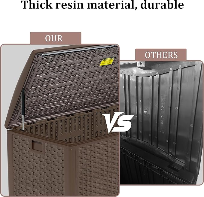 180 Gallon Pro Outdoor Storage Box Waterproof Lockable Resin Deck Box Large, Patio Storage Bin for Pool Accessories Cushion Furniture, Garden Tools, UV-Resistant Outside Delivery Brown