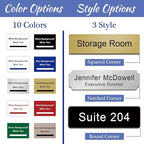 Custom Office Engraved Name Plate for Door or Wall Sign, Personalized Door Name Plate for Office with Adhesive, Laser Engraving, 10 Colors Available, 3 Styles (2" x 10")