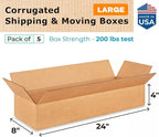Large Shipping & Moving Boxes 24 x 8 x 4 inches (5-Pack) - Extra Strength 200 lb vs Regular - Corrugated Cardboard Boxes for USPS/FEDEX - Packing Box for Moving Large - Big Box by IDL Packaging