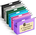 Ansook Legal Size Hanging File Folders Extra Capacity,Heavy Duty 4" Expandable File Cabniet Folder with 1/5 Tabs,6 Pack Plastic Hanging Folders,Hanging File Organizer for File Frame Box