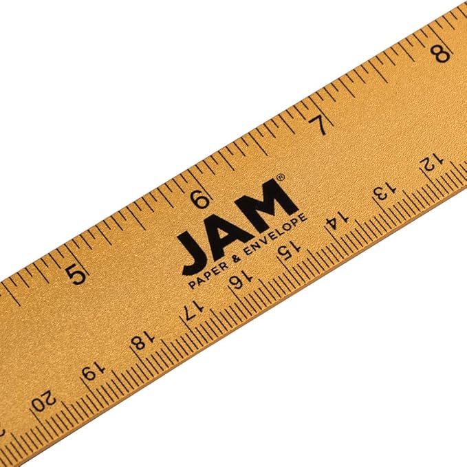 JAM PAPER Strong Aluminum Ruler - 12 Inch - Metal Ruler with Non-Skid Cork Backing - Gold Metallic - Sold Individually