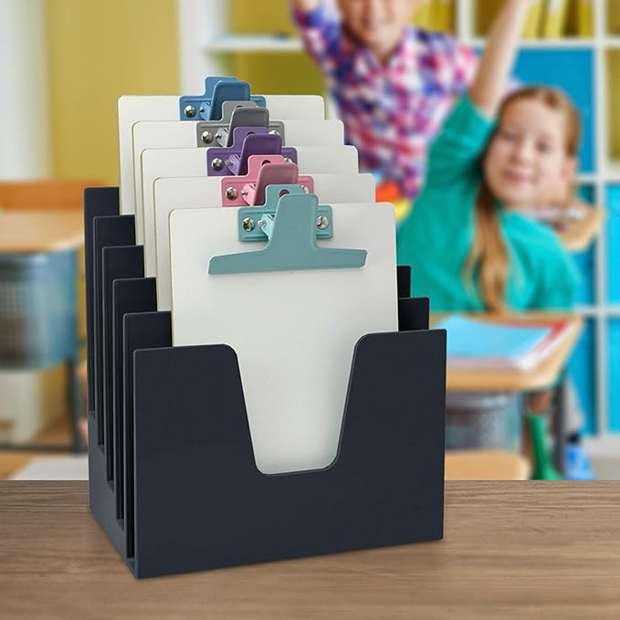 Acrimet 5 Section Incline File Sorter Organizer, Mail, Folder, Letter Desk Organizer, Rack for Office Organization Desktop (Plastic) (Black Color)