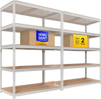 HOMEDANT 5 Tier Storage Shelves Adjustable Laminated Boltless Garage Metal Shelving Unit Heavy Duty Utility Rack Shelf Warehouse Pantry Closet Kitchen (2, (XL Deep) 48.1" W, White)