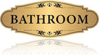 Bathroom Sign Sticker for Business and Home，Self-adhesive Brushed Gold Bathroom Decor for Door，Waterproof Vinyl Restroom Sign for House, Office, Shop