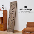 66.9Inch Wooden Room Partition - 3 Panels Boho-Styled Space Room Divider for Home/Office, Headboard & Yoga/Photo/Video Call Backdrop (Brown)