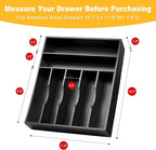 oridom Kitchen Bamboo Silverware Organizer, Kitchen Drawer Organizer - Utensil Holder and Cutlery Tray with Grooved Drawer Dividers for Flatware 7 Slot, Black
