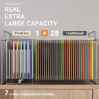 ThinkTex Plastic Expanding Hanging File Folders, 7 Innovative 1.2" Accordion Pockets, Large Capacity, Multi-Color Tabs, Letter Size for Filing Cabinet - Blue