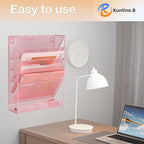 Kuntine.B 6-Tier Wall File Organizer Hanging File Organizer Cubicle Organizer Wall File Holder for Office Home (Pink, 6 Tier)