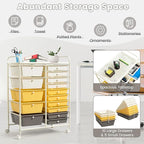 COSTWAY 15 Drawer Rolling Storage Cart, Multipurpose Mobile Storage Organizer w/Removable Drawers & Metal Frame, Utility Tools Paper Organizer on Wheels for Home, Office (Yellow, Beige & Grey)
