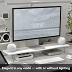 ROCDEER Bamboo Monitor Stand Riser with RGB Lights,31.5 Inches Desktop Shelf with Acrylic Legs Supports for Desk, PC Computer Monitor, Laptops, Printer, Speakers (White)