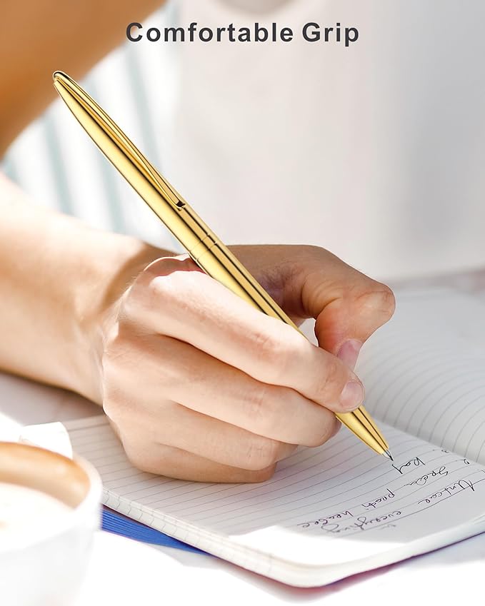 Cambond Ballpoint Pens Fancy Pens - Wedding Guest book with Pen for Journaling Uniform Christmas Gift Gold Pen Black Ink Pens 1.0mm Medium Point, 3 Pens with 6 Refills (Gold)