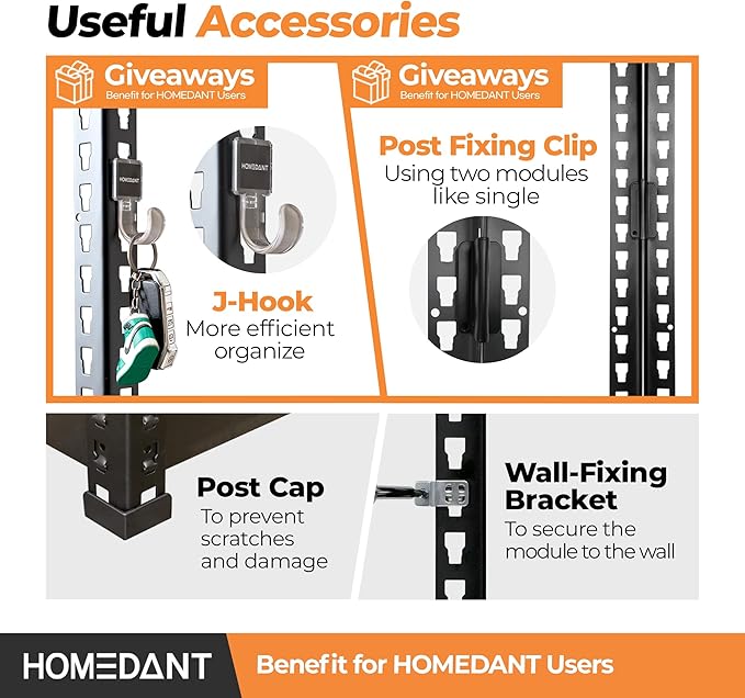HOMEDANT 5 Tier Storage Shelves Adjustable Laminated Boltless Garage Metal Shelving Unit Heavy Duty Utility Rack Shelf Warehouse Pantry Closet Kitchen (2, (M) 35.9" W, Black)