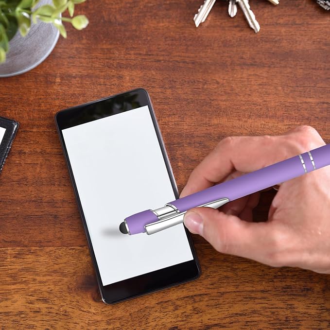 12 Pcs Blue Ink Ballpoint Pen with Stylus Tip, 1.0 mm Metal Pen Stylus Pen for Touch Screens, 2 in 1 Thank You Pen Gift for Friends, Colleagues, Coworker, Office, Family(Purple)