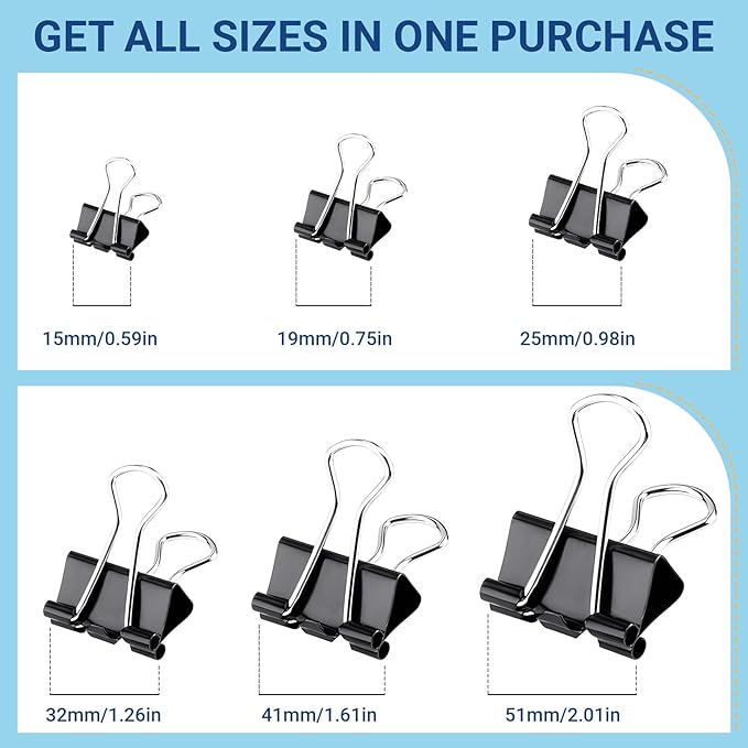 72 PCS Medium Binder Clips – 1.6Inch Heavy Duty Black Metal Paper Clamps, Paper Clips Clamps for Documents Reports, School Teachers Office Supplies