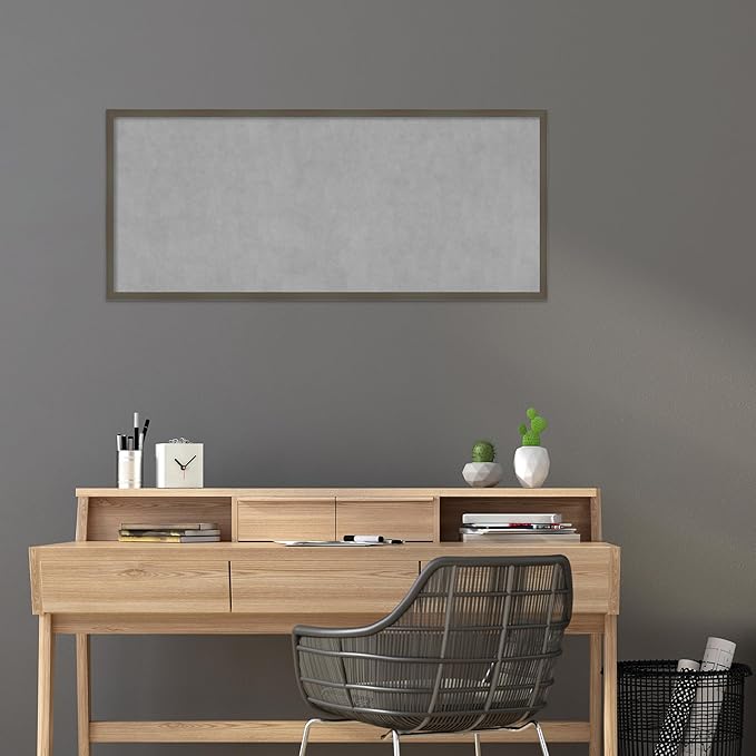 Amanti Art Grey Framed Magnetic Board 21x49 Oversize Vision Board for use with Magnets, 100% Metal Sheet to Display Items as Office Decor or for Home Organization in mudroom, Kitchen or Kids Room