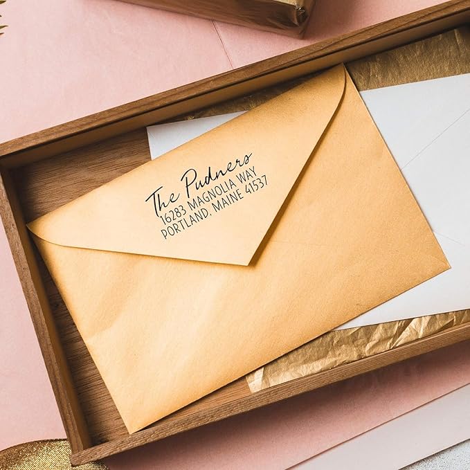 Self Inking Modern Address Stamps | Custom Return Address Stamper (Relaxed Script, Xtra Wide)