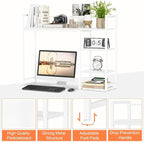 Snughome Desk Shelf, 38.6" Desktop Organizer Shelf, Desk Hutch for Computer Monitor, 4 Tier Desk Display Rack, Wood Desktop Bookshelf Storage Rack for Home Office Dorm, White