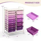 DORTALA 15-Drawer Rolling Storage Cart with Drawers, Rolling Utility Cart w/Removable Drawers & Universal Wheels, Tools Scrapbook Paper Organizer for School, Office, Home, Classroom (Gradient Purple)