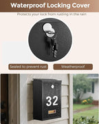 LAND·VOI Locking Wall-Mount Mailbox for Outside, with 4 Keys, Galvanized Steel Rustproof Metal Postbox, 3.1" Dx7.5 Wx10.8 H, Includes 3 Sets of Mailbox Numbers, Nameplate, Black, AMB32B