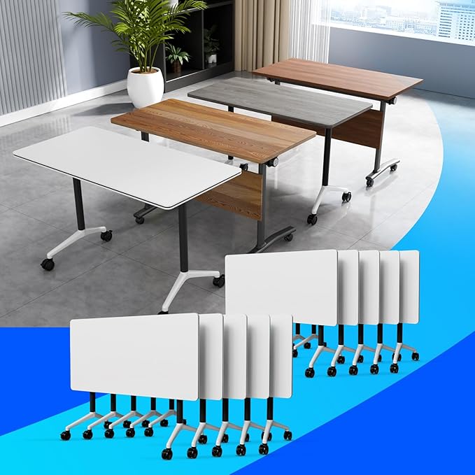 Conference Table Flip Top Mobile Conference Room Tables,Folding Conference Table with Wheels,Large Meeting Training Seminar Table Saving Space for Office Classroom(10A,47.2'')