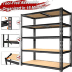 ZEUKMXOO Garage Racks for Storage，5-Tier Adjustable Garage Shelving Storage Shelves,2400LBS Capacity Heavy Duty Shelving for Carport Warehouse Basement,72" H x40 W x20 D