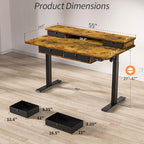 Kingant 55 x 30 Inch Electric Standing Desk with 4 Drawers, Adjustable Height Computer Desk for Home Office, Large Workstation Sit Stand Up Desk with Built-in USB A/C Charging Ports, Rustic Brown