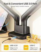 monTEK Dual Monitor Arm with USB, Mechanical Spring Monitor Arm for 17-35" Screens, Adjustable Monitor Desk Mount Each Holds up to 24.2 lbs with C Clamp/Grommet Desk Mount, VESA 75/100mm, MA1011UCBK-D