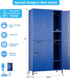 SUPEER 6 Doors Metal Locker for Employees with 18 Hooks and Business Card Holder,Metal Locker with Ventilation Holes for School Garage Office Gym Home,Assembly Required,Blue