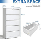 FLIXELIO 5 Drawer Metal Office Storage Filing Cabinet with Lock, White Lateral File Cabinet for Home Office, Horizontal Locking for Legal/Letter/A4, Assembly Required