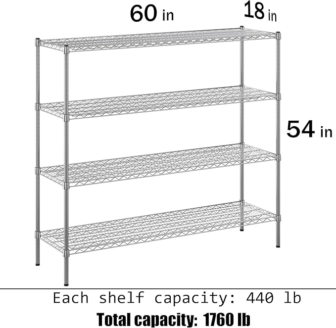 Regal Altair 18" Deep x 60" Wide x 54" Height Wire Shelving Kit | 4-Tier | NSF Commercial Storage Rack Unit