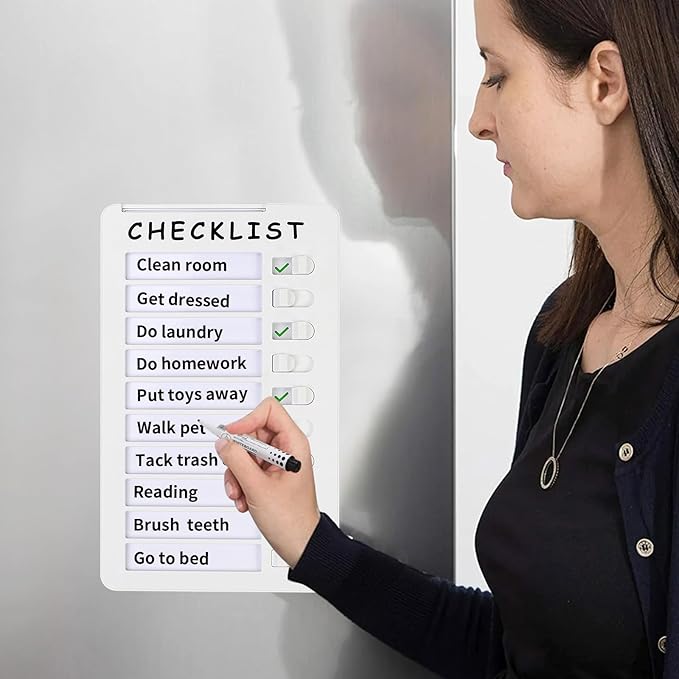 2-Pack Magnetic Dry Erase Checklist Board – Reusable Whiteboard Task Planner with Sliding Checkmarks, Includes Cards & Mounting Tape