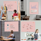 TSJ OFFICE Glass Dry-Erase Board - 48 x 32 Inches Wall Mounted Glass Whiteboard, Large Frameless Magnetic White Board for Office, Home & School, Pink